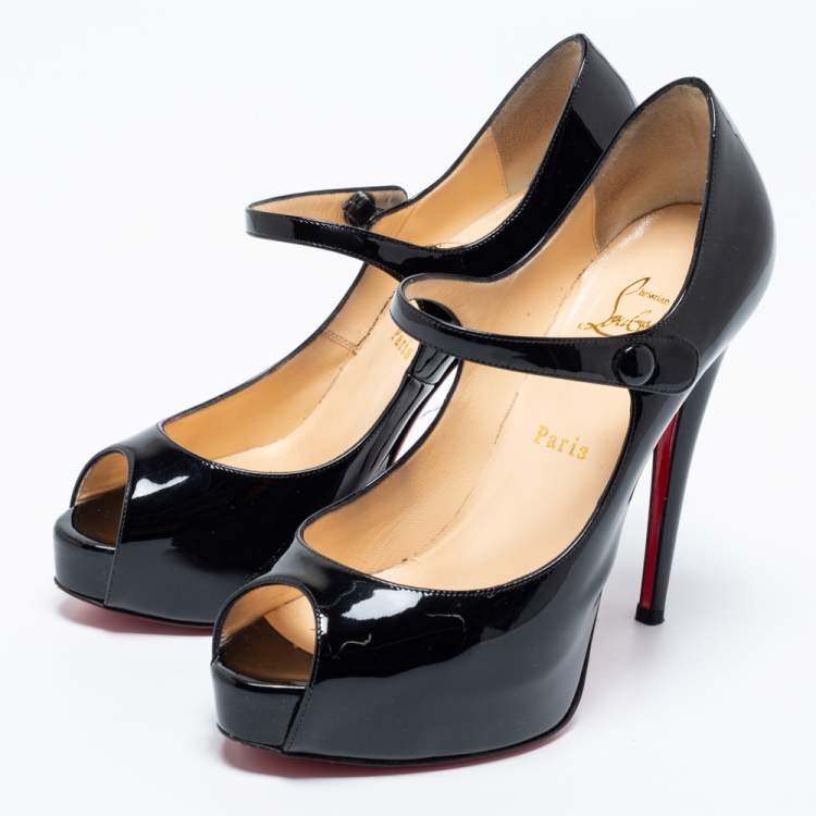 Pre Owned Christian Louboutin Black Patent Leather Jane Vendome Platform Pumps Size 38