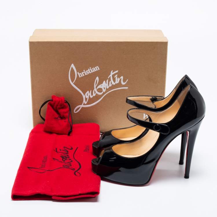 Pre Owned Christian Louboutin Black Patent Leather Jane Vendome Platform Pumps Size 38
