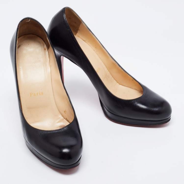 Pre Owned Christian Louboutin Black Leather New Simple Pumps Size 37.5