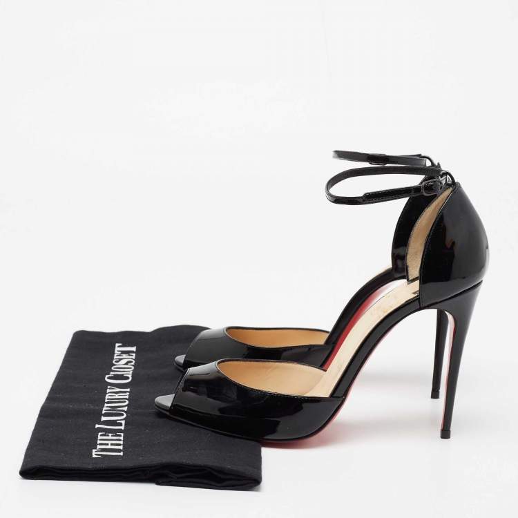 Pre Owned Christian Louboutin Black Patent Leather Madame Claude D'orsay Pumps Size 38