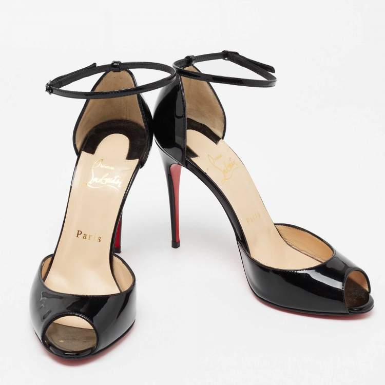 Pre Owned Christian Louboutin Black Patent Leather Madame Claude D'orsay Pumps Size 38