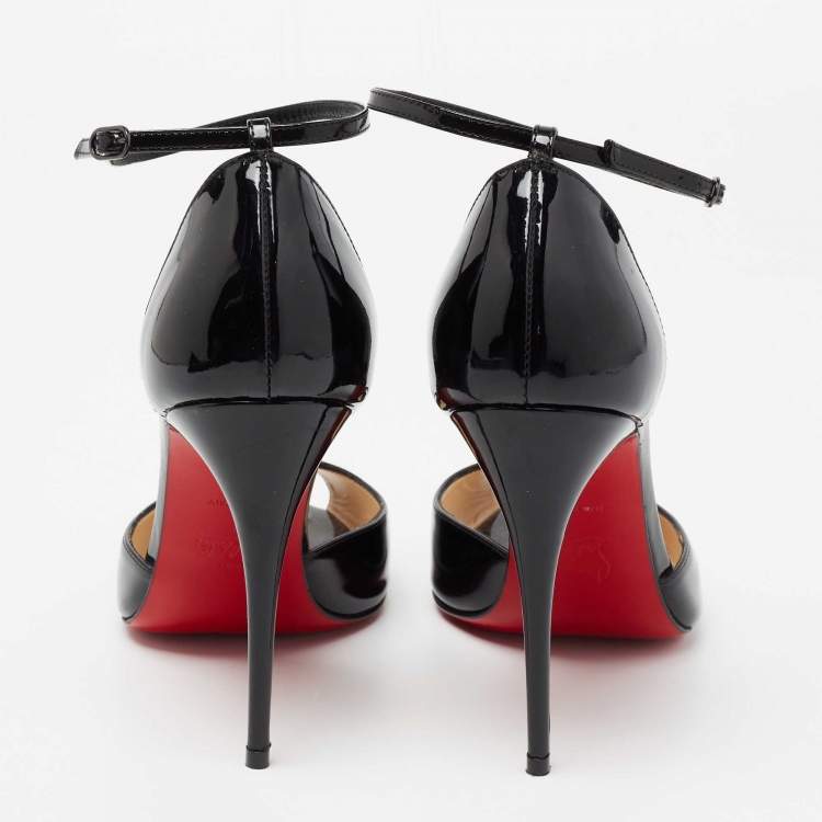Pre Owned Christian Louboutin Black Patent Leather Madame Claude D'orsay Pumps Size 38