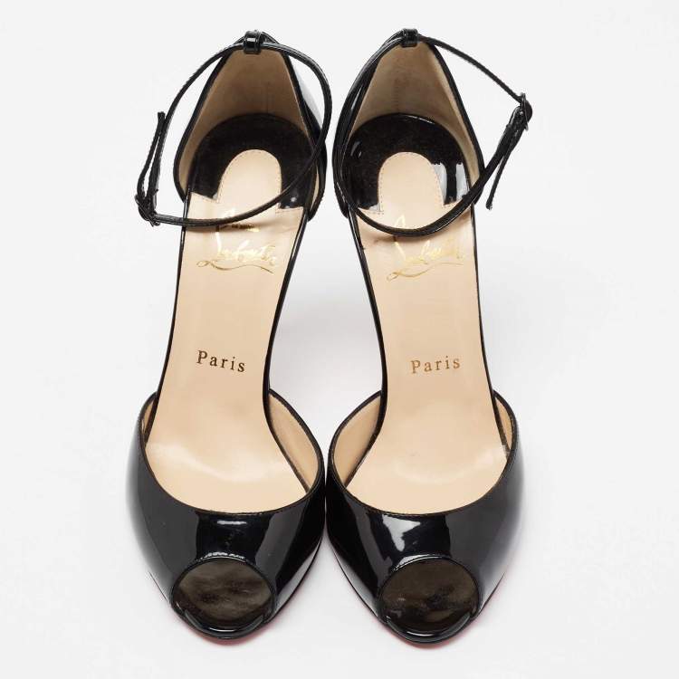 Pre Owned Christian Louboutin Black Patent Leather Madame Claude D'orsay Pumps Size 38