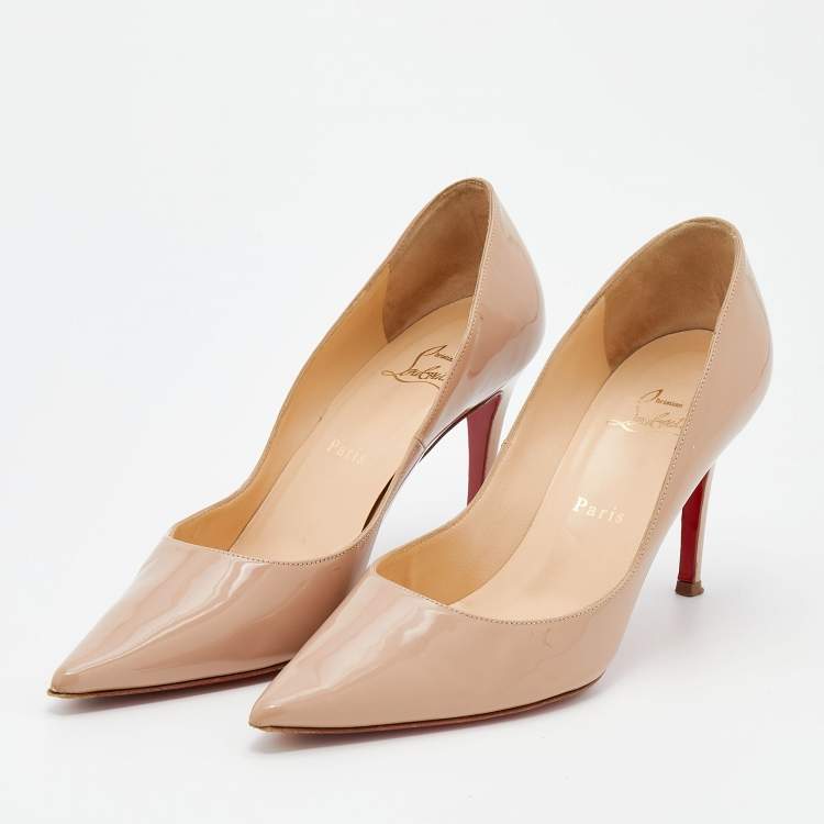 Pre Owned Christian Louboutin Beige Patent Leather So Kate Pointed Toe Pumps Size 39