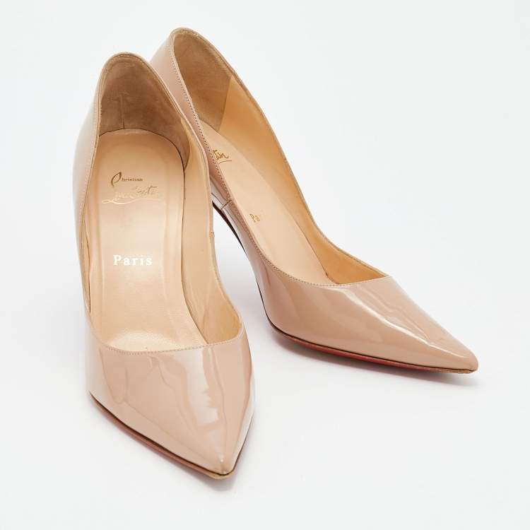 Pre Owned Christian Louboutin Beige Patent Leather So Kate Pointed Toe Pumps Size 39