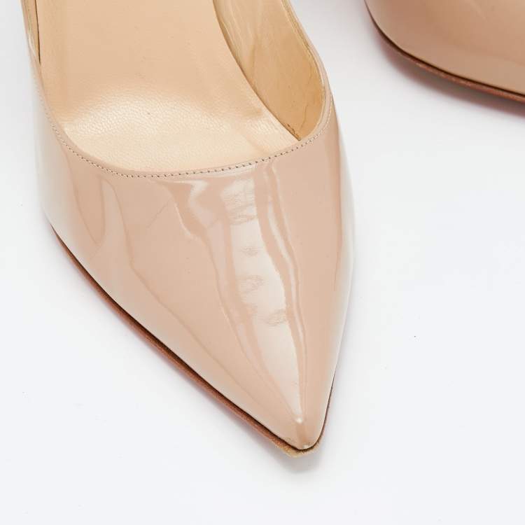 Pre Owned Christian Louboutin Beige Patent Leather So Kate Pointed Toe Pumps Size 39