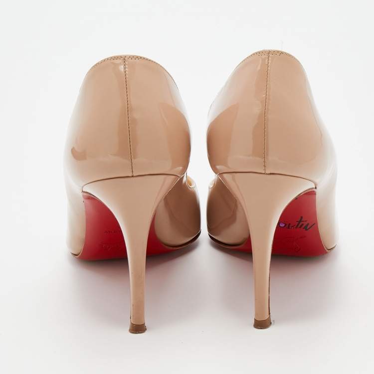 Pre Owned Christian Louboutin Beige Patent Leather So Kate Pointed Toe Pumps Size 39