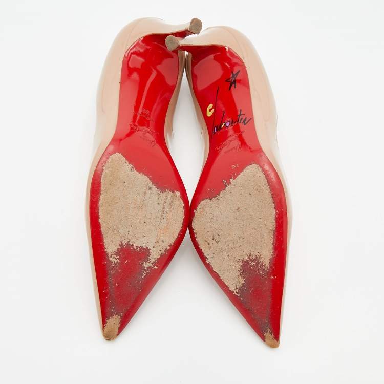 Pre Owned Christian Louboutin Beige Patent Leather So Kate Pointed Toe Pumps Size 39