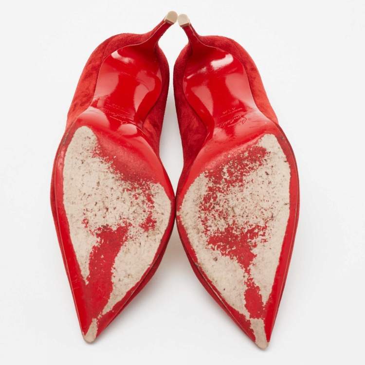 Pre Owned Christian Louboutin Red Suede Pigalle Follies Pumps Size 41.5