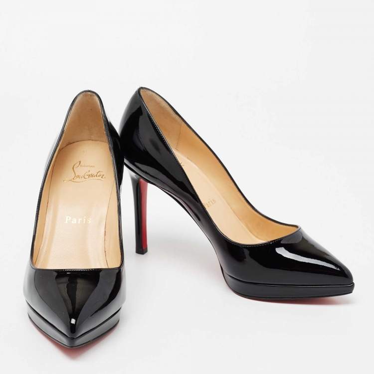 Pre Owned Christian Louboutin Black Patent Leather Pigalle Plato Pumps Size 35.5