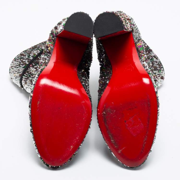 Pre Owned Christian Louboutin Multicolor Sequins Moulamax Ankle Booties Size 38.5