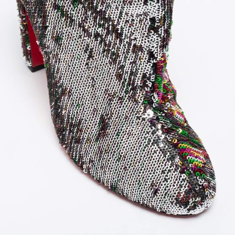 Pre Owned Christian Louboutin Multicolor Sequins Moulamax Ankle Booties Size 38.5