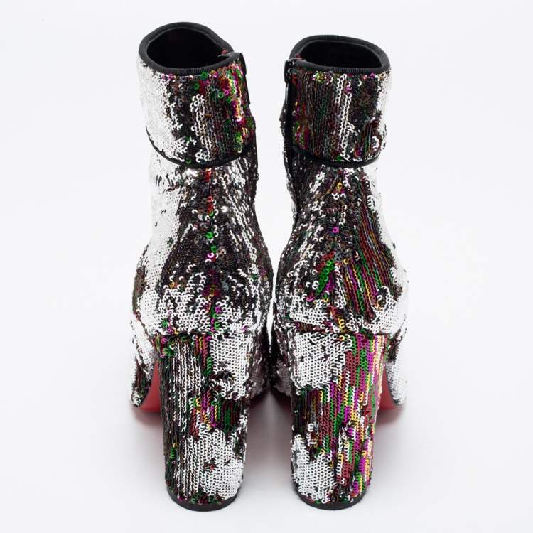 Pre Owned Christian Louboutin Multicolor Sequins Moulamax Ankle Booties Size 38.5