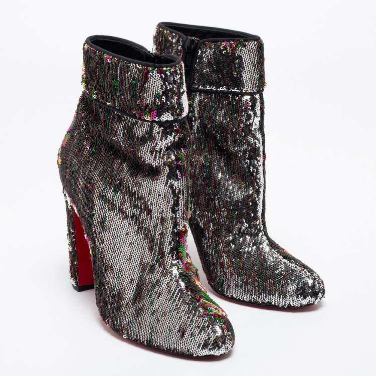 Pre Owned Christian Louboutin Multicolor Sequins Moulamax Ankle Booties Size 38.5