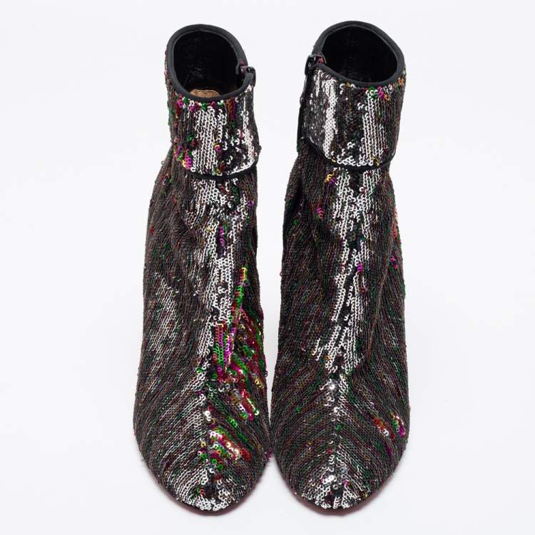 Pre Owned Christian Louboutin Multicolor Sequins Moulamax Ankle Booties Size 38.5