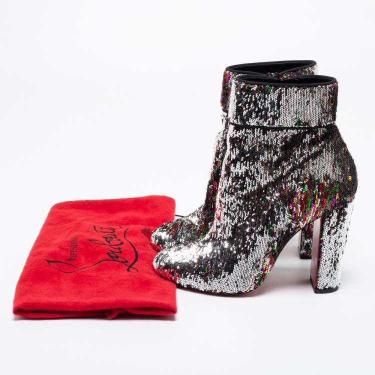 Pre Owned Christian Louboutin Multicolor Sequins Moulamax Ankle Booties Size 38.5