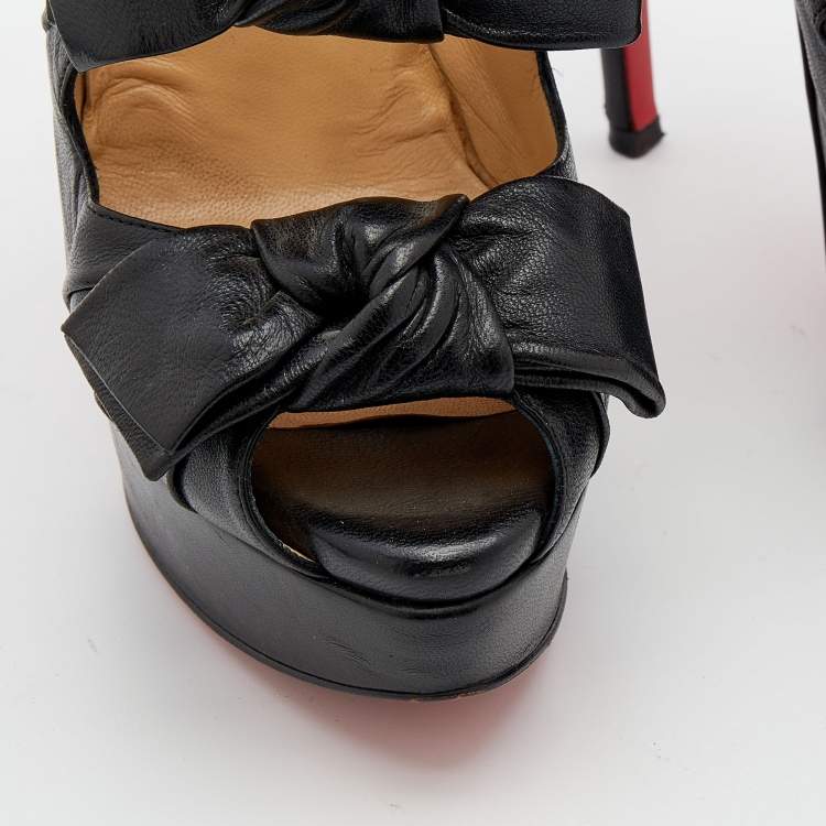 Pre Owned Christian Louboutin Black Leather Madame Butterfly Platform Booties Size 37