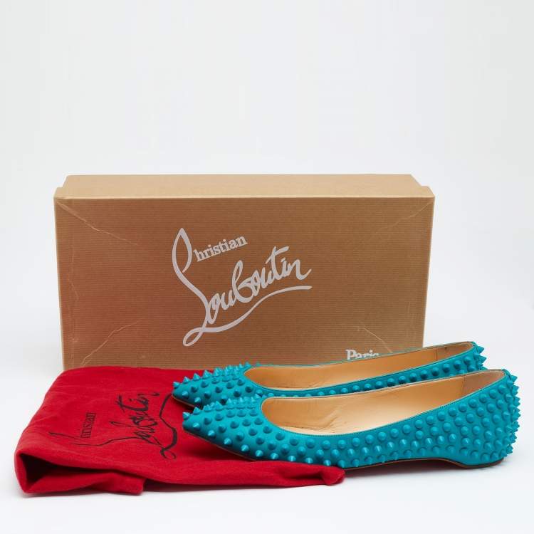 Pre Owned Christian Louboutin Blue Leather Pigalle Spike Ballet Flats Size 37
