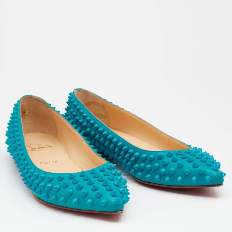 Pre Owned Christian Louboutin Blue Leather Pigalle Spike Ballet Flats Size 37