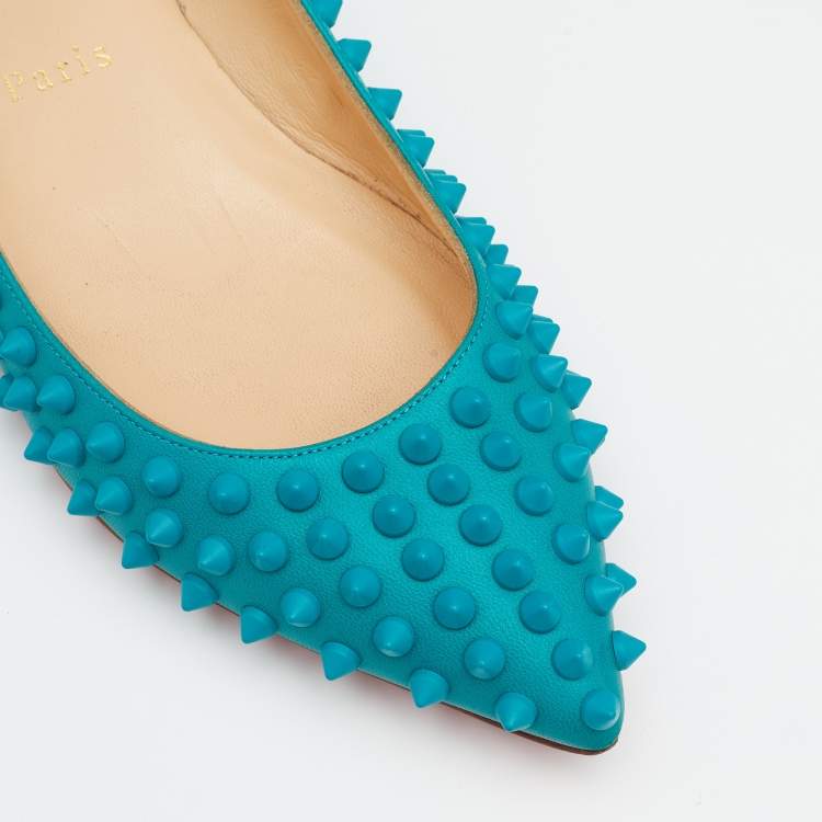 Pre Owned Christian Louboutin Blue Leather Pigalle Spike Ballet Flats Size 37