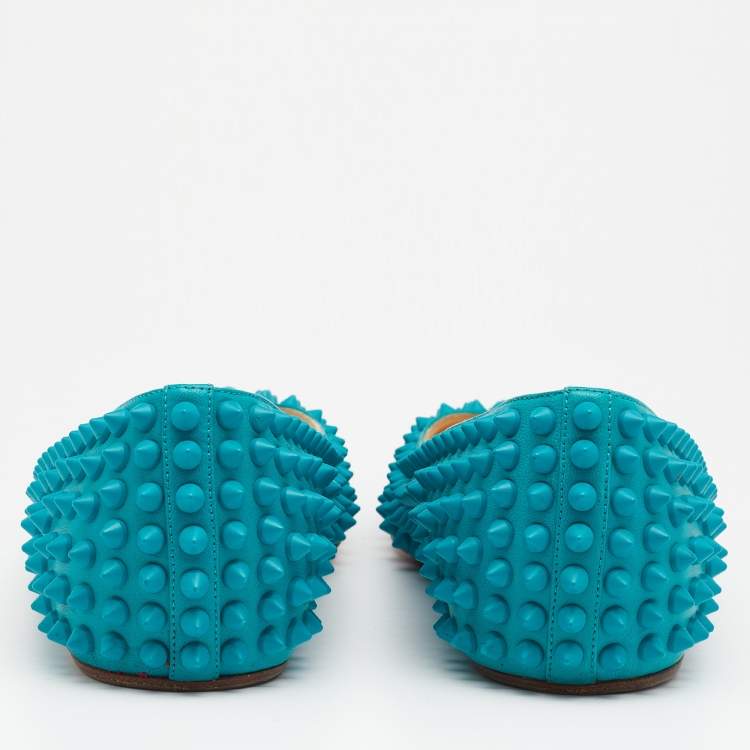 Pre Owned Christian Louboutin Blue Leather Pigalle Spike Ballet Flats Size 37
