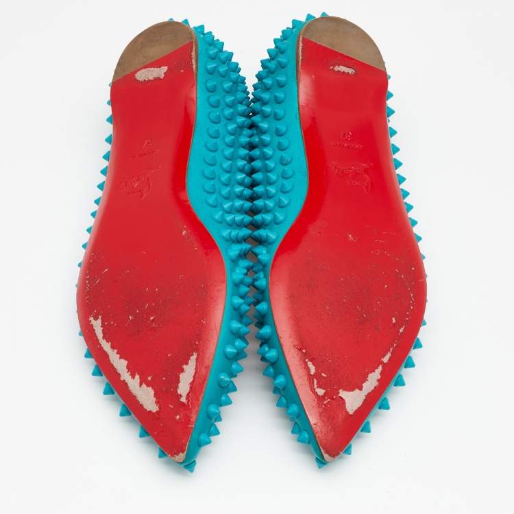 Pre Owned Christian Louboutin Blue Leather Pigalle Spike Ballet Flats Size 37