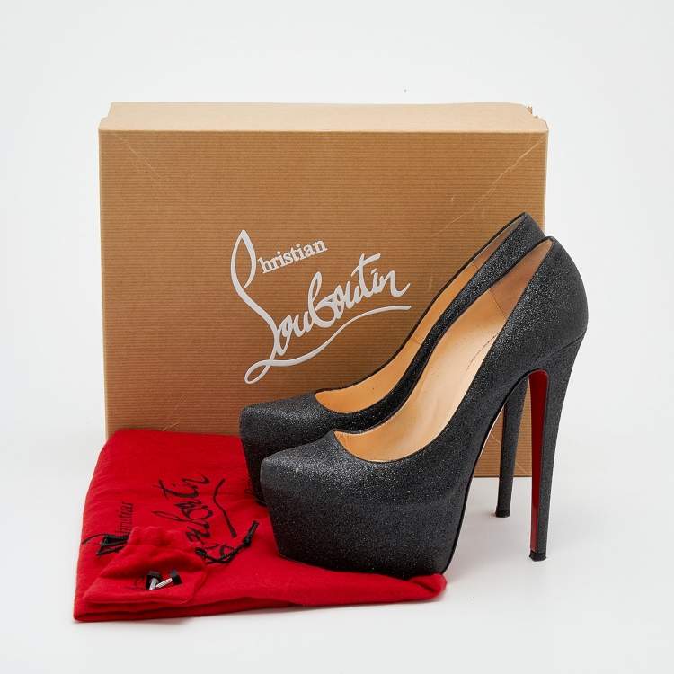 Pre Owned Christian Louboutin Black Glitter Daffodile Platform Pumps Size 38