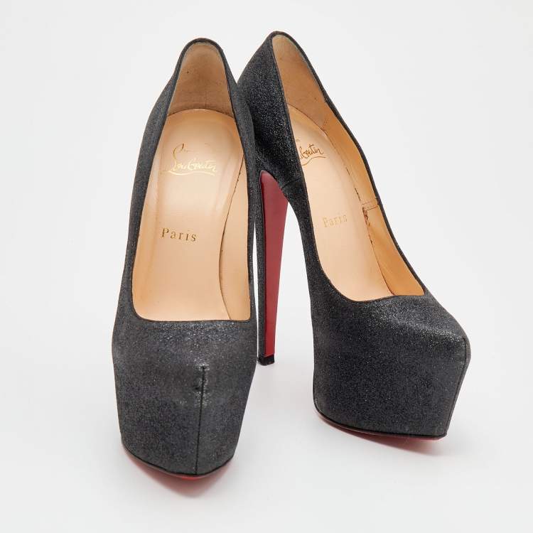 Pre Owned Christian Louboutin Black Glitter Daffodile Platform Pumps Size 38