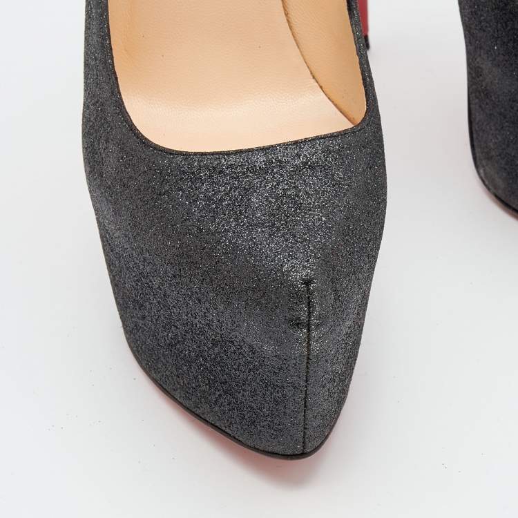 Pre Owned Christian Louboutin Black Glitter Daffodile Platform Pumps Size 38