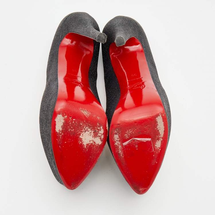 Pre Owned Christian Louboutin Black Glitter Daffodile Platform Pumps Size 38
