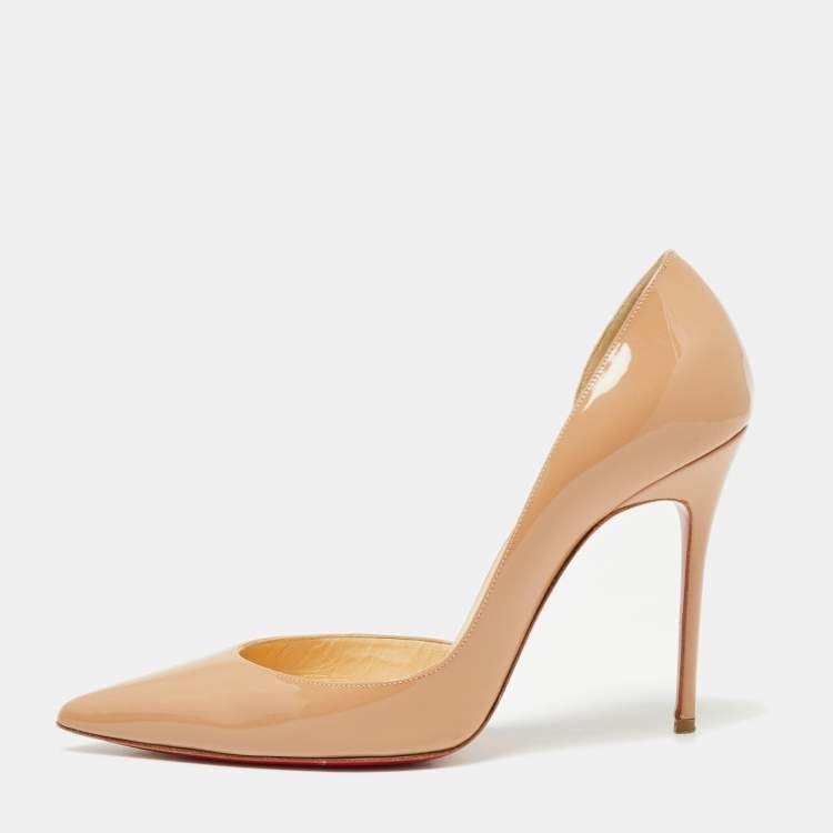 Pre Owned Christian Louboutin Beige Patent Leather Iriza D'orsay Pumps Size 38