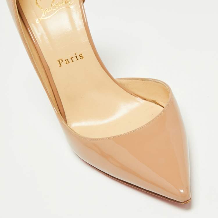Pre Owned Christian Louboutin Beige Patent Leather Iriza D'orsay Pumps Size 38