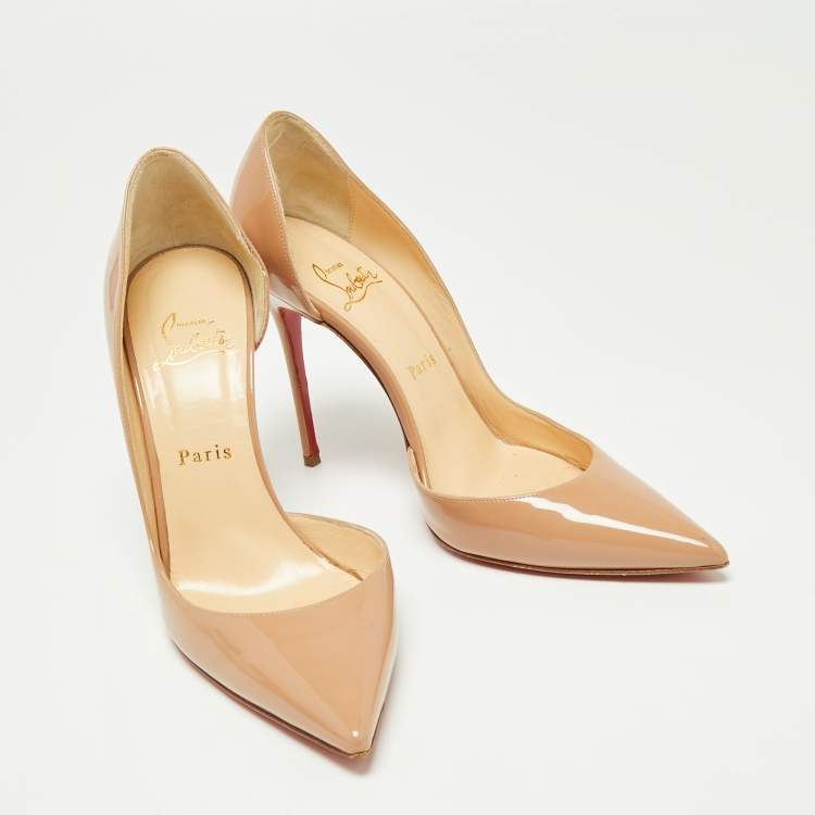 Pre Owned Christian Louboutin Beige Patent Leather Iriza D'orsay Pumps Size 38