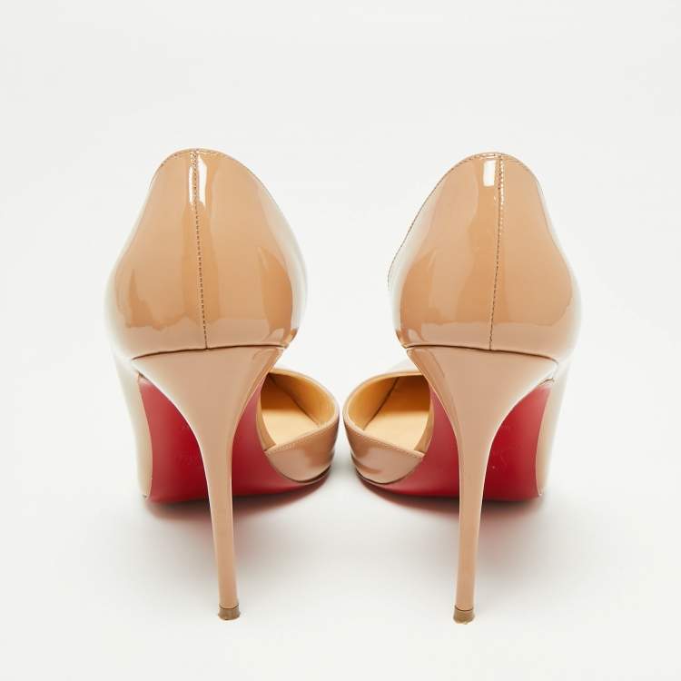Pre Owned Christian Louboutin Beige Patent Leather Iriza D'orsay Pumps Size 38