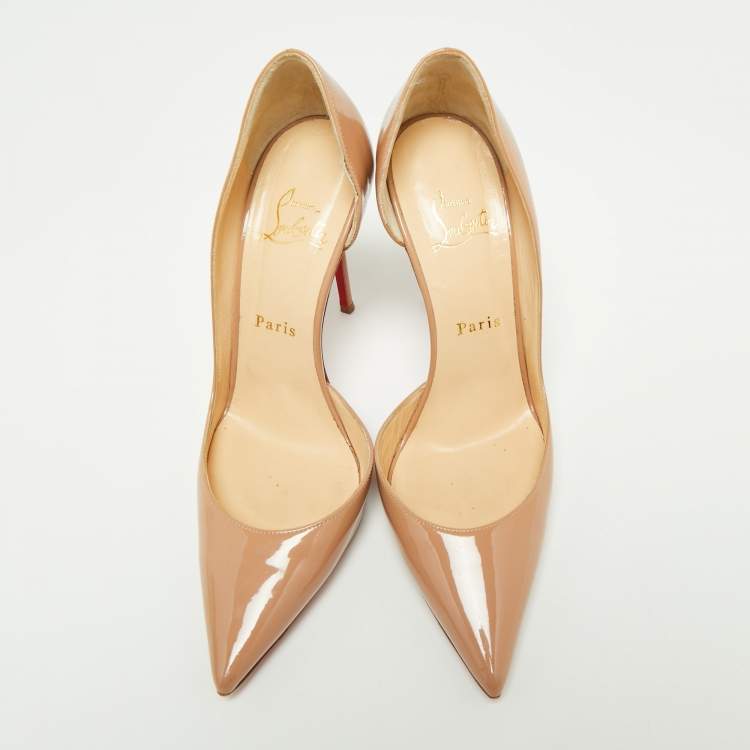Pre Owned Christian Louboutin Beige Patent Leather Iriza D'orsay Pumps Size 38