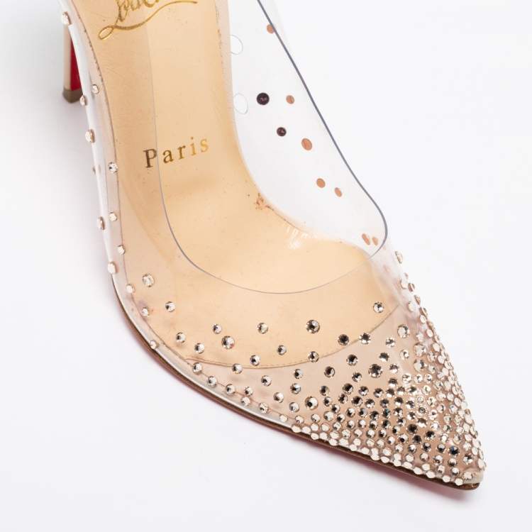 Pre Owned Christian Louboutin Beige Leather and PVC Degrastrass Pumps Size 36.5