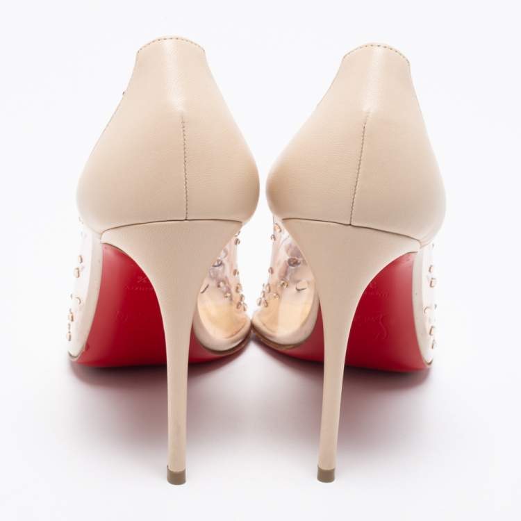 Pre Owned Christian Louboutin Beige Leather and PVC Degrastrass Pumps Size 36.5