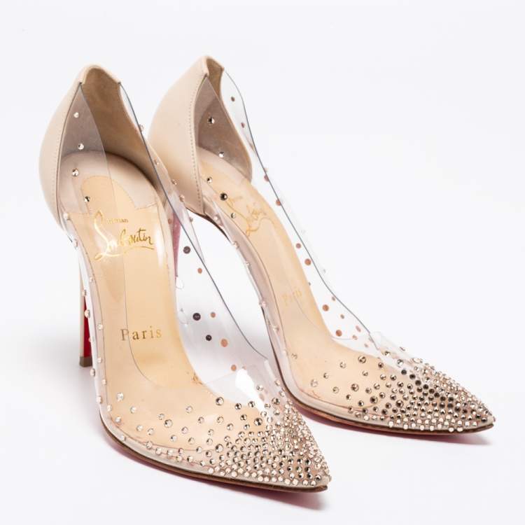 Pre Owned Christian Louboutin Beige Leather and PVC Degrastrass Pumps Size 36.5