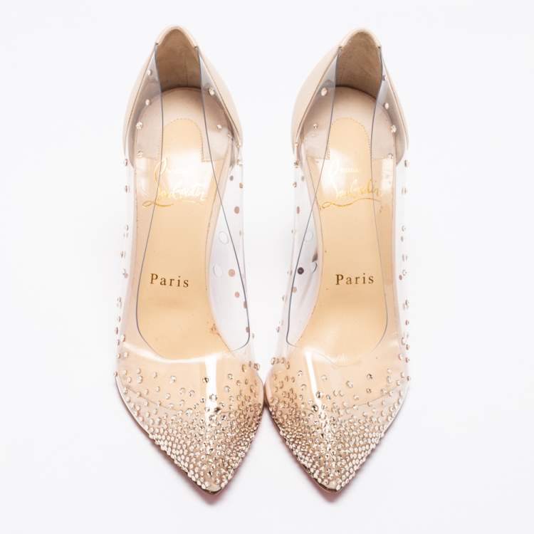 Pre Owned Christian Louboutin Beige Leather and PVC Degrastrass Pumps Size 36.5