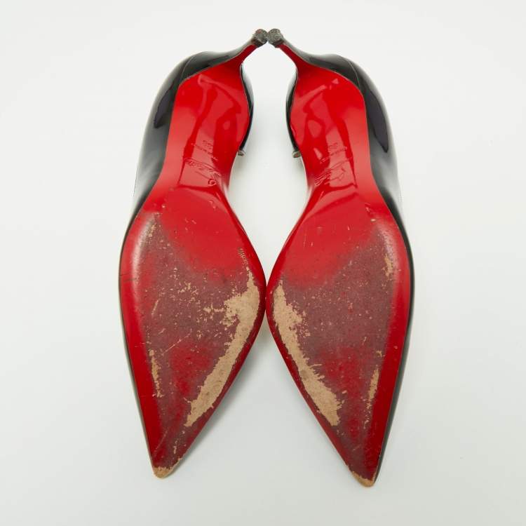 Pre Owned Christian Louboutin Black Patent Leather Iriza D'orsay Pumps Size 38