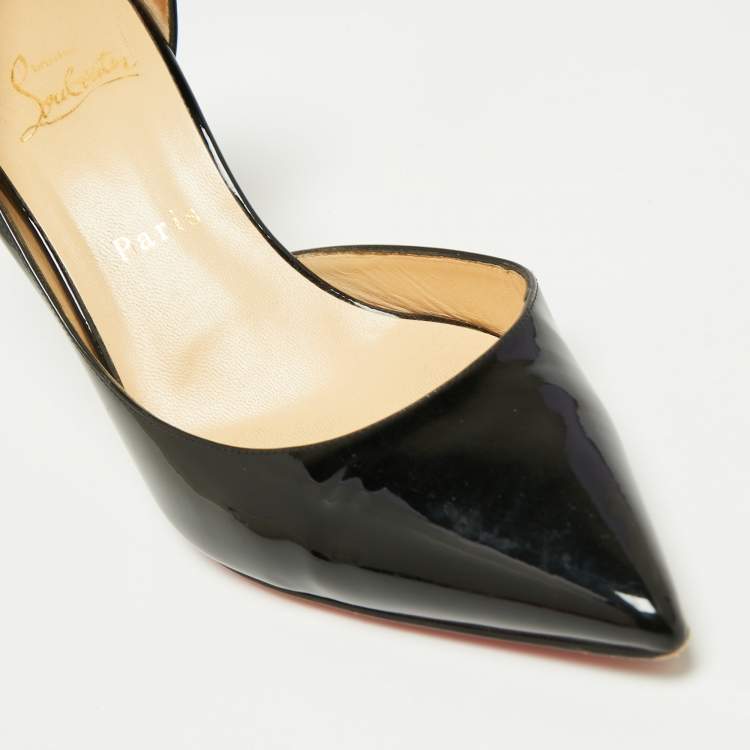 Pre Owned Christian Louboutin Black Patent Leather Iriza D'orsay Pumps Size 38