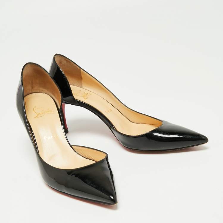 Pre Owned Christian Louboutin Black Patent Leather Iriza D'orsay Pumps Size 38
