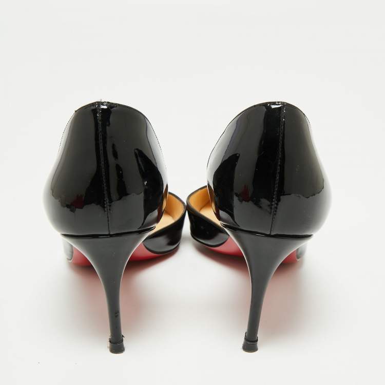 Pre Owned Christian Louboutin Black Patent Leather Iriza D'orsay Pumps Size 38