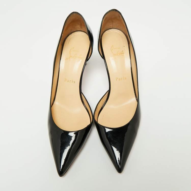 Pre Owned Christian Louboutin Black Patent Leather Iriza D'orsay Pumps Size 38