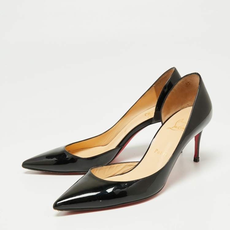 Pre Owned Christian Louboutin Black Patent Leather Iriza D'orsay Pumps Size 38
