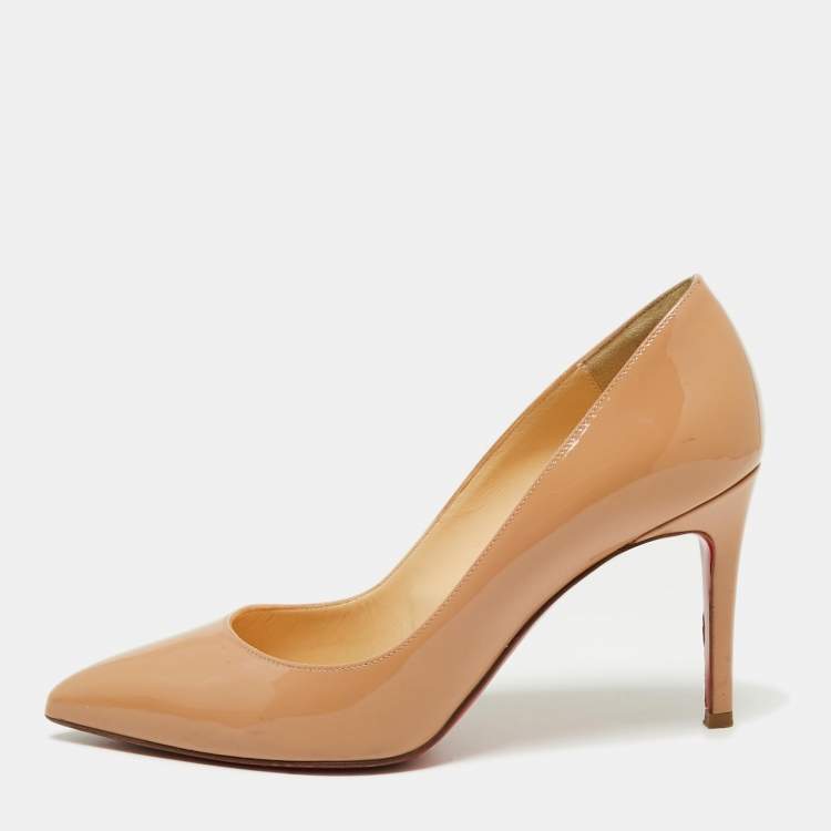 Pre Owned Christian Louboutin Beige Patent Leather Pigalle Pumps Size 37.5