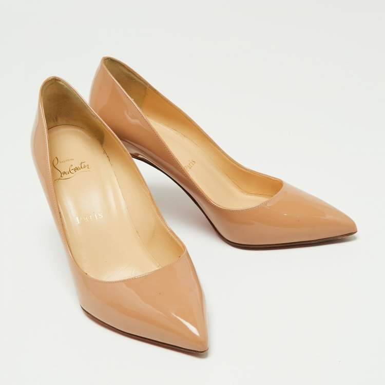 Pre Owned Christian Louboutin Beige Patent Leather Pigalle Pumps Size 37.5