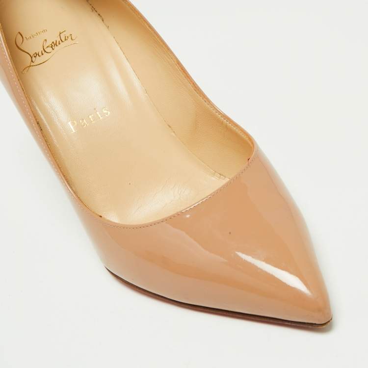 Pre Owned Christian Louboutin Beige Patent Leather Pigalle Pumps Size 37.5