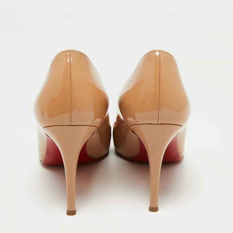 Pre Owned Christian Louboutin Beige Patent Leather Pigalle Pumps Size 37.5