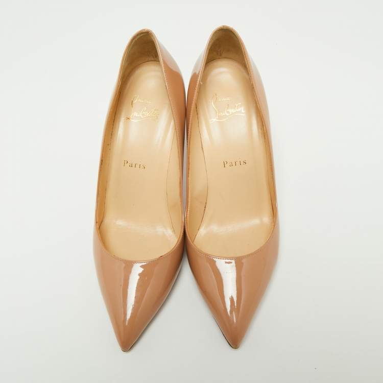 Pre Owned Christian Louboutin Beige Patent Leather Pigalle Pumps Size 37.5